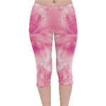 Pink Floral Pattern Velvet Capri Leggings 