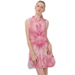 Pink Floral Pattern Sleeveless Shirt Dress