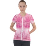 Pink Floral Pattern Short Sleeve Zip Up Jacket