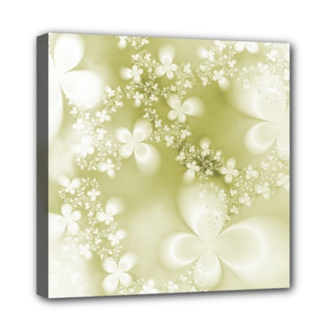 Olive Green With White Flowers Mini Canvas 8  x 8  (Stretched) from ArtsNow.com