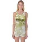 Olive Green With White Flowers One Piece Boyleg Swimsuit