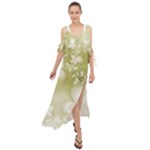 Olive Green With White Flowers Maxi Chiffon Cover Up Dress
