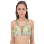 Olive Green With White Flowers Cage Up Bikini Top