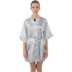 Ash Grey Floral Pattern Half Sleeve Satin Kimono 