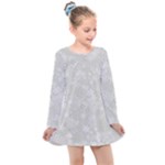 Ash Grey Floral Pattern Kids  Long Sleeve Dress