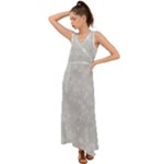 Ash Grey Floral Pattern V-Neck Chiffon Maxi Dress