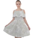 Ash Grey Floral Pattern Cut Out Shoulders Chiffon Dress