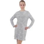 Ash Grey Floral Pattern Long Sleeve Hoodie Dress