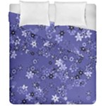 Slate Blue With White Flowers Duvet Cover Double Side (California King Size)