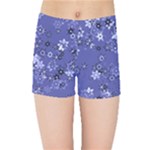 Slate Blue With White Flowers Kids  Sports Shorts