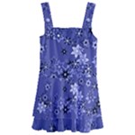Slate Blue With White Flowers Kids  Layered Skirt Swimsuit
