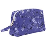Slate Blue With White Flowers Wristlet Pouch Bag (Large)