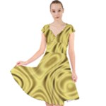 Golden Wave Cap Sleeve Front Wrap Midi Dress