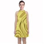 Golden Wave Velvet Halter Neckline Dress 