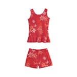 Red and White Flowers Kids  Boyleg Swimsuit