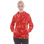 Red and White Flowers Women s Hooded Pullover