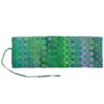 Boho Green Floral Print Roll Up Canvas Pencil Holder (M)