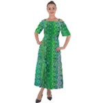 Boho Green Floral Print Shoulder Straps Boho Maxi Dress 