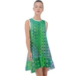 Boho Green Floral Print Frill Swing Dress