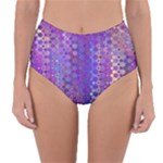 Boho Purple Floral Print Reversible High-Waist Bikini Bottoms