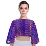 Boho Purple Floral Print Tie Back Butterfly Sleeve Chiffon Top