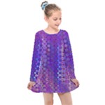 Boho Purple Floral Print Kids  Long Sleeve Dress