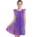 Boho Purple Floral Print Tie Up Tunic Dress