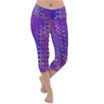 Boho Purple Floral Print Lightweight Velour Capri Yoga Leggings