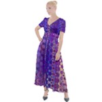 Boho Purple Floral Print Button Up Short Sleeve Maxi Dress