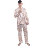 Tan White Floral Print Men s Long Sleeve Satin Pyjamas Set