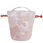 Tan White Floral Print Drawstring Bucket Bag