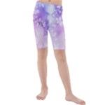White Purple Floral Print Kids  Mid Length Swim Shorts