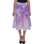 White Purple Floral Print Perfect Length Midi Skirt