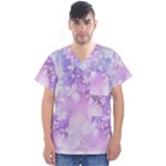 White Purple Floral Print Men s V-Neck Scrub Top