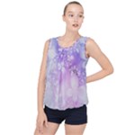 White Purple Floral Print Bubble Hem Chiffon Tank Top