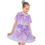 White Purple Floral Print Kids  Short Sleeve Shirt Dress