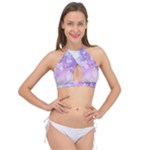 White Purple Floral Print Cross Front Halter Bikini Top