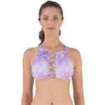 White Purple Floral Print Perfectly Cut Out Bikini Top