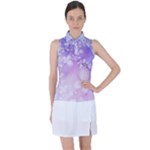 White Purple Floral Print Women s Sleeveless Polo Tee