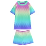 Rainbow Floral Ombre Print Kids  Swim Tee and Shorts Set