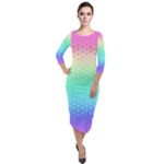 Rainbow Floral Ombre Print Quarter Sleeve Midi Velour Bodycon Dress