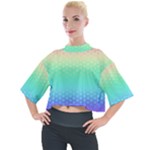 Rainbow Floral Ombre Print Mock Neck Tee