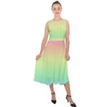 Pastel Rainbow Ombre Midi Tie-Back Chiffon Dress