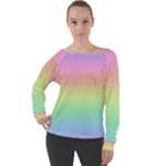 Pastel Rainbow Ombre Off Shoulder Long Sleeve Velour Top