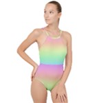 Pastel Rainbow Ombre High Neck One Piece Swimsuit