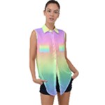 Pastel Rainbow Ombre Sleeveless Chiffon Button Shirt