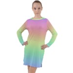 Pastel Rainbow Ombre Long Sleeve Hoodie Dress