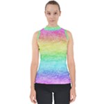 Rainbow Ombre Texture Mock Neck Shell Top