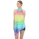 Rainbow Ombre Texture Halter Asymmetric Satin Top