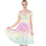 Pastel Rainbow Tie Dye Cap Sleeve Front Wrap Midi Dress